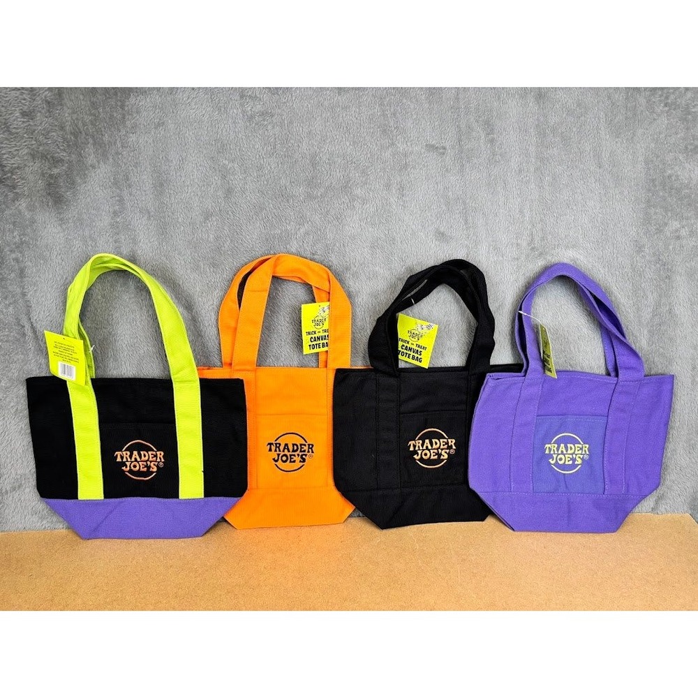 Trader Joe's Trick-or-Treat‎ Canvas Tote Bag Halloween Mini Totes Set of 4 NEW